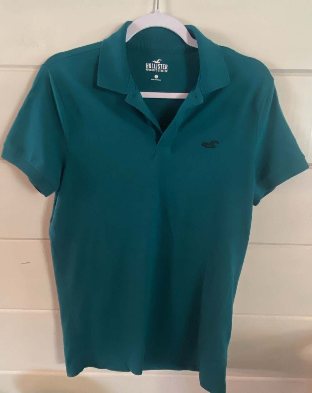 Hollister Advanced Stretch Teal Green Short Sleeve Polo Shirt Size S